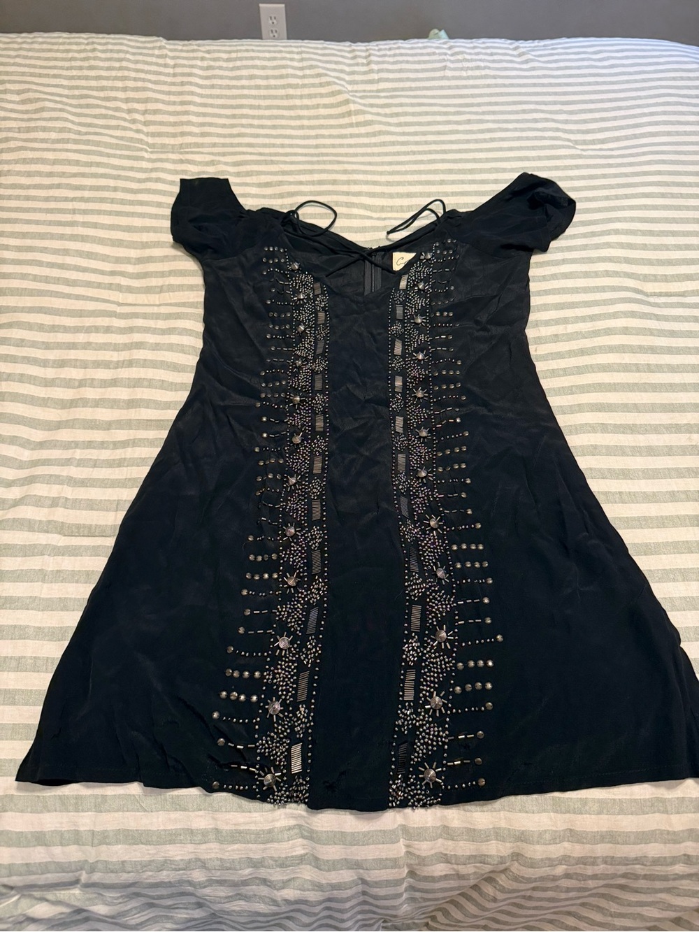 Cleobella Black Mini Dress with Beaded Front Detail **super rare**